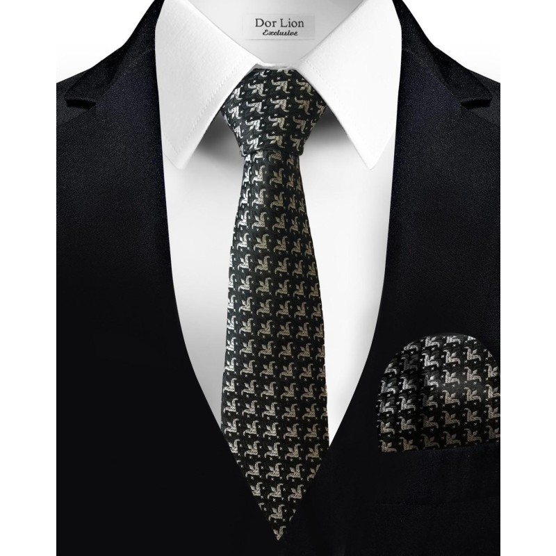 White Lily Patterned Black Tie