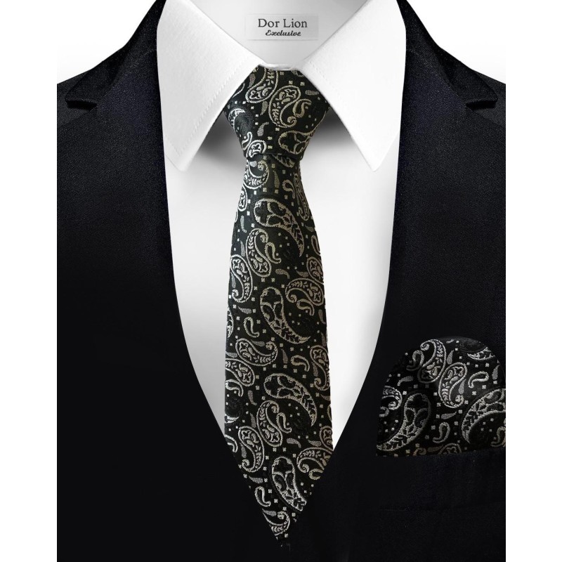Beyaz Şal Desenli Siyah Kravat