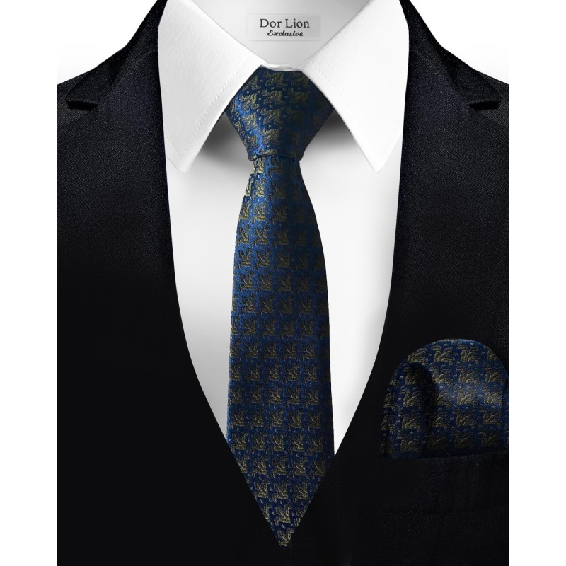 Black Lily Patterned Navy Blue Tie