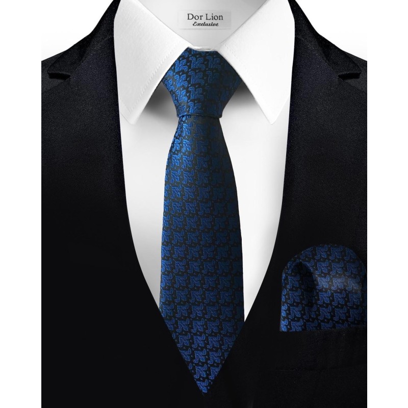 Navy Blue Lily Patterned Black Tie