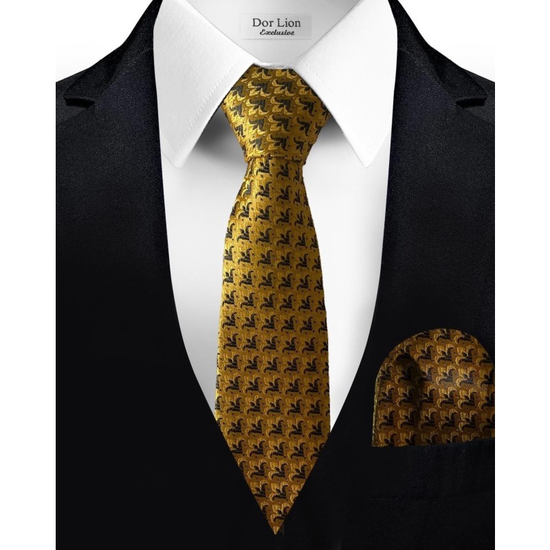 Siyah Zambak Desenli Sarı Kravat