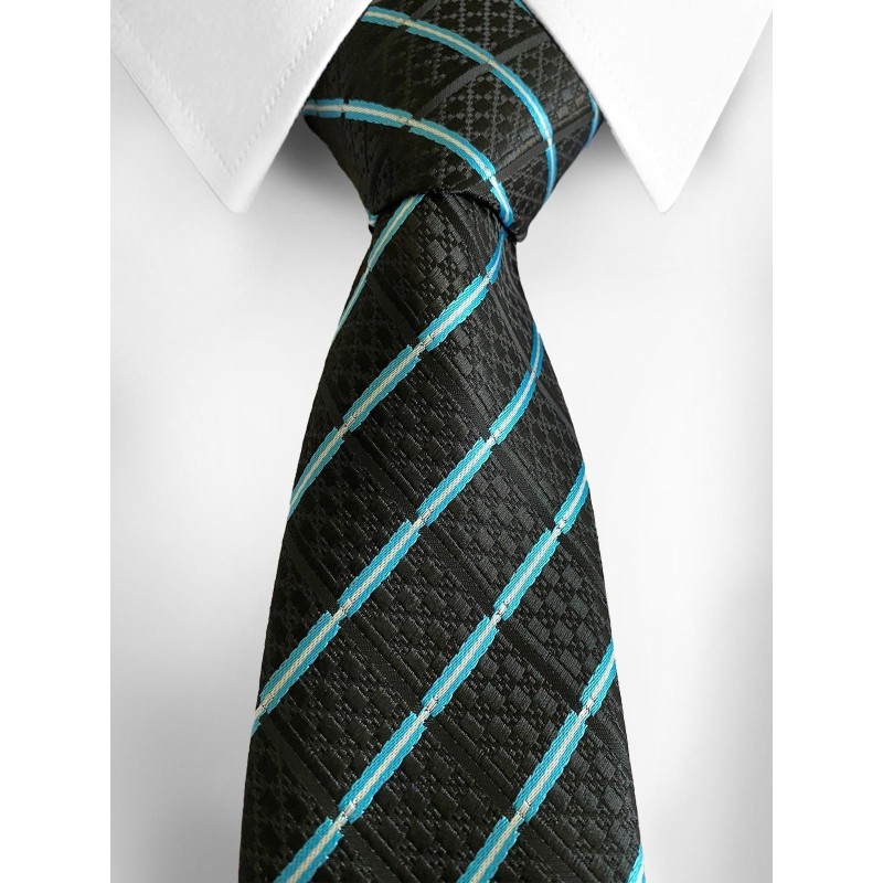 Black Tie with Turquoise Stripes