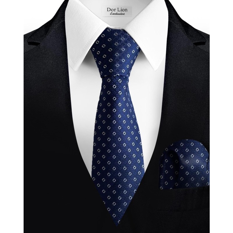 White Patterned Dark Blue Tie