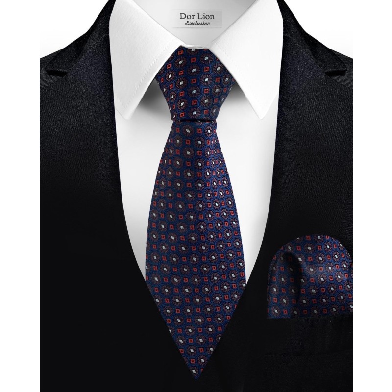 Dark Blue Tie with Red Patterned