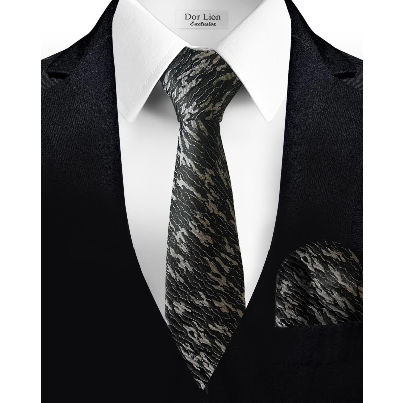 Grey Patterned Black Tie