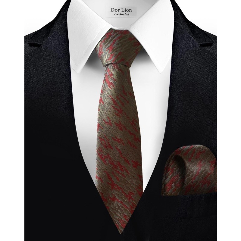 Red Patterned Grey Tie